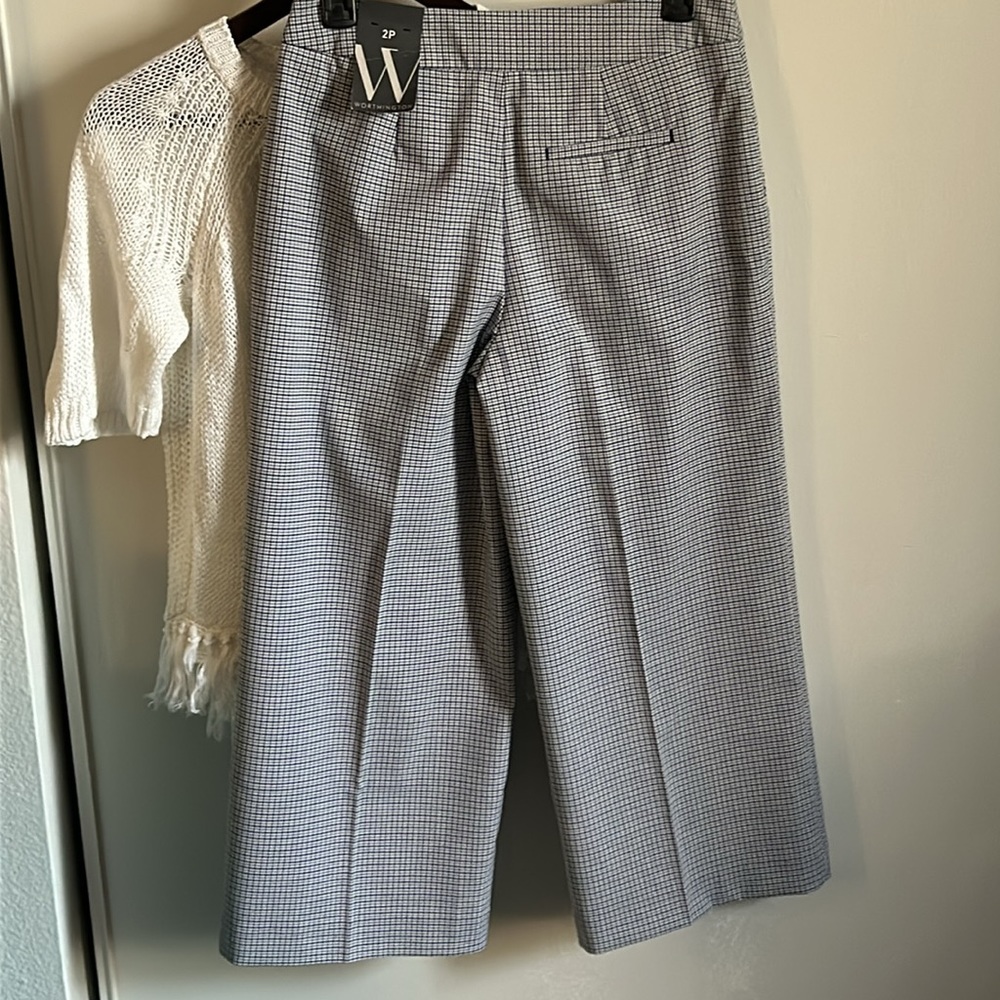 New Worthington Women’s Plaid Checked Petite Wide Leg Trouser Ankle Pant - Picture 9 of 12